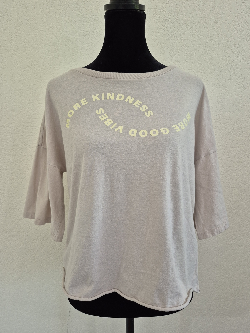 Women’s Light Beige Graphic Tee - "More Kindness More Good Vibes"